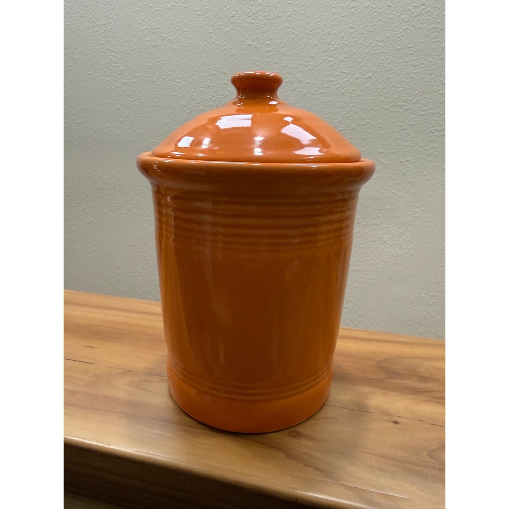 Vintage 70s Fiestawear Tangerine Poppy Orange Small 1 Quart Canister